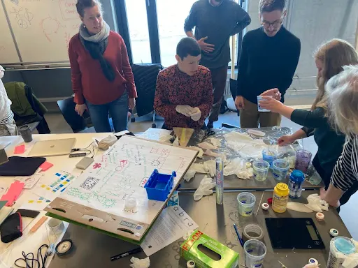 A group of ABRA students work on prototyping a new soft robot concept